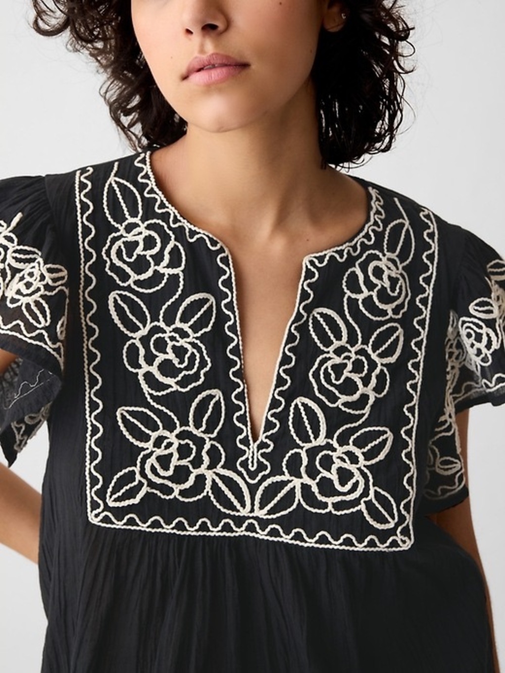 Rachel Zoe Black Blouse with White Embroidered Scallops